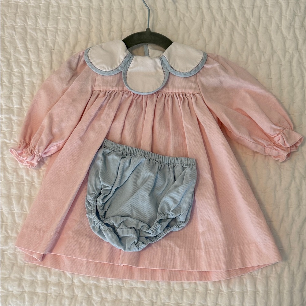 Sophie & Lucas Pink Cordoury Petal Collar Diaper Set